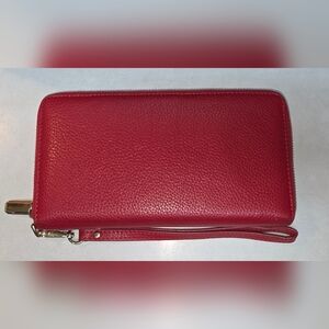 Chelmon Women's Valentine's Red Vegan Leather Clutch Wallet w Zip, Hand Strap Lg